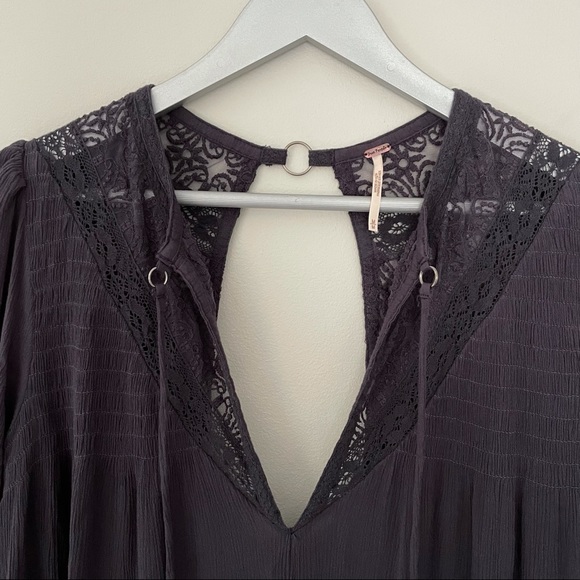 Free People Navy Blue Lace Detail Boho Blouse| Size Medium - Picture 5 of 16